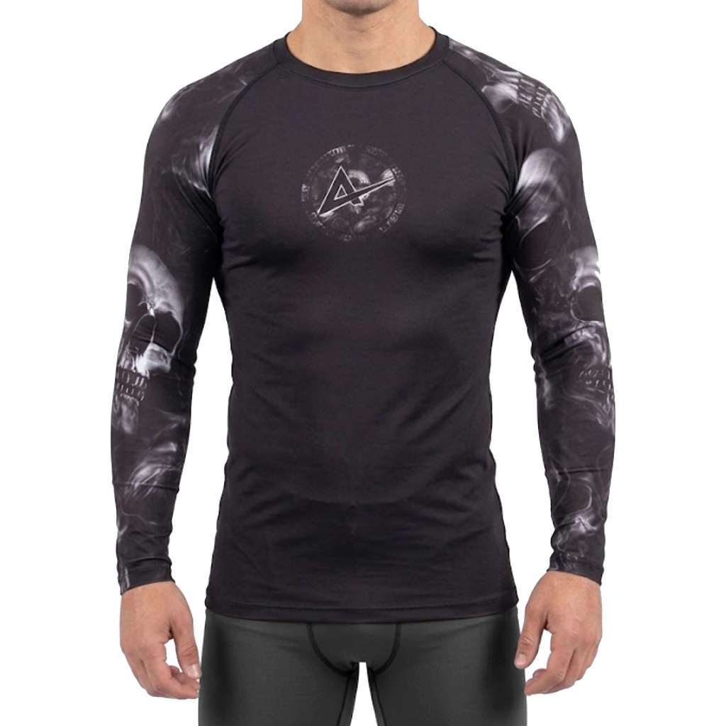 Rash Guard Masculina Camisa Jiu Jitsu No-Gi Skull All Black Manga Longa