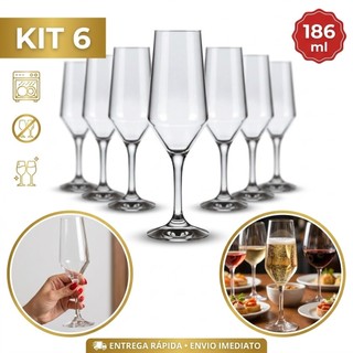 Kit Jogo de 06 Taças Vidro Cristalino Buffet 186 ml transparente Pronta Entrega