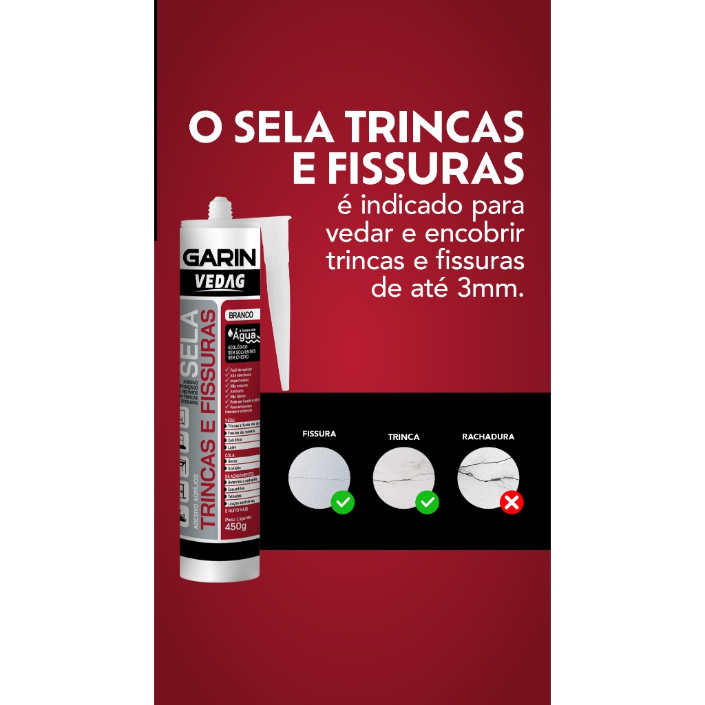Vedador De Trincas Acrílico Vedag Flexível Antimofo Pintável 450g