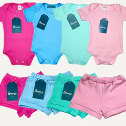 Kit 6 Peças Bebê Body Manga Curta e Shorts Conjunto Roupa Menina Menino Infantil