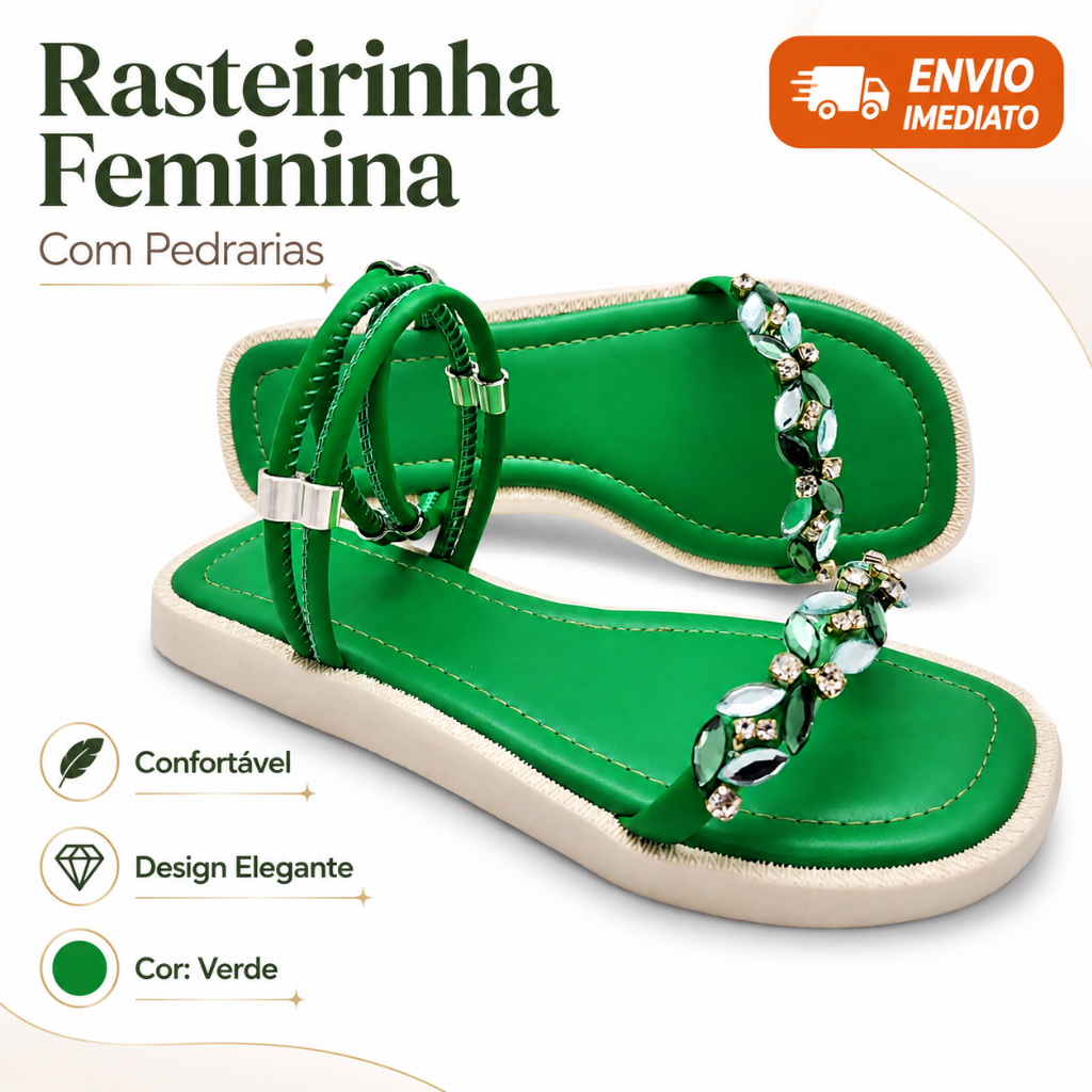 Rasteirinha Rasteira Sandália Papete Cores Verão Pedrarias 2 em 1 Disponíveis 34 ao 40