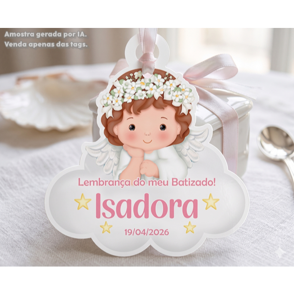 Tags Personalizadas Anjinha Rosa Lembrancinha Chá de Bebê Maternidade e Batizado