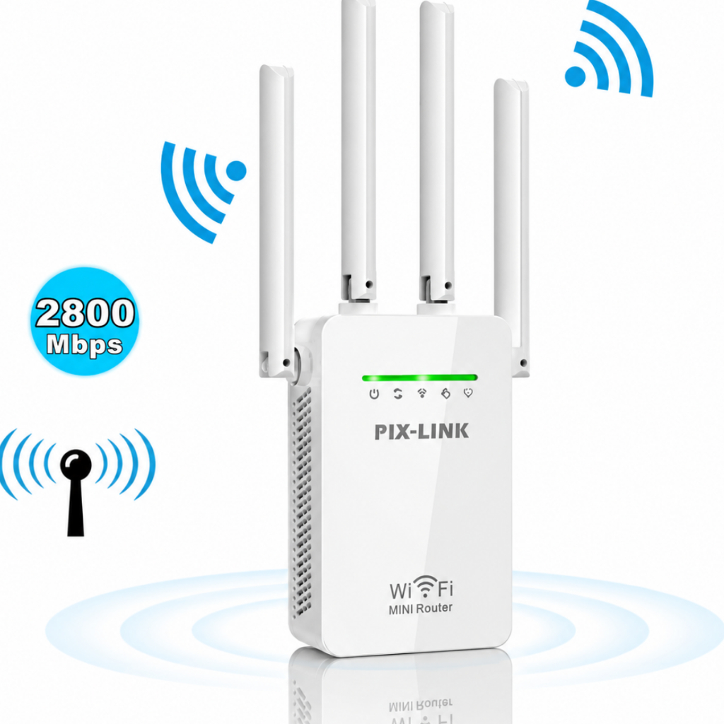 Repetidor e Roteador Wifi 4 Antenas Amplificador De Sinal 1200M Pix-link