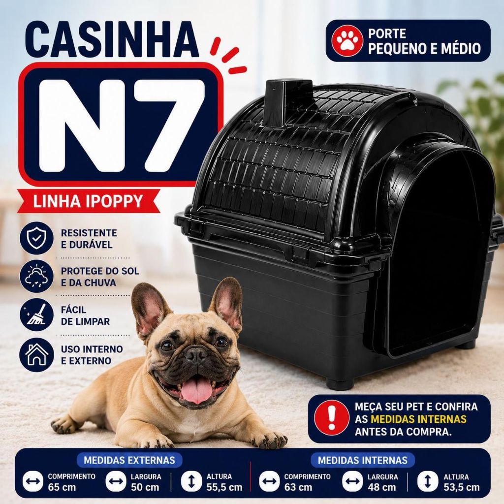 Casinha Cachorro Nº 7 Porte Pequeno e Médio Tamanho 65x50x55cm Resistente