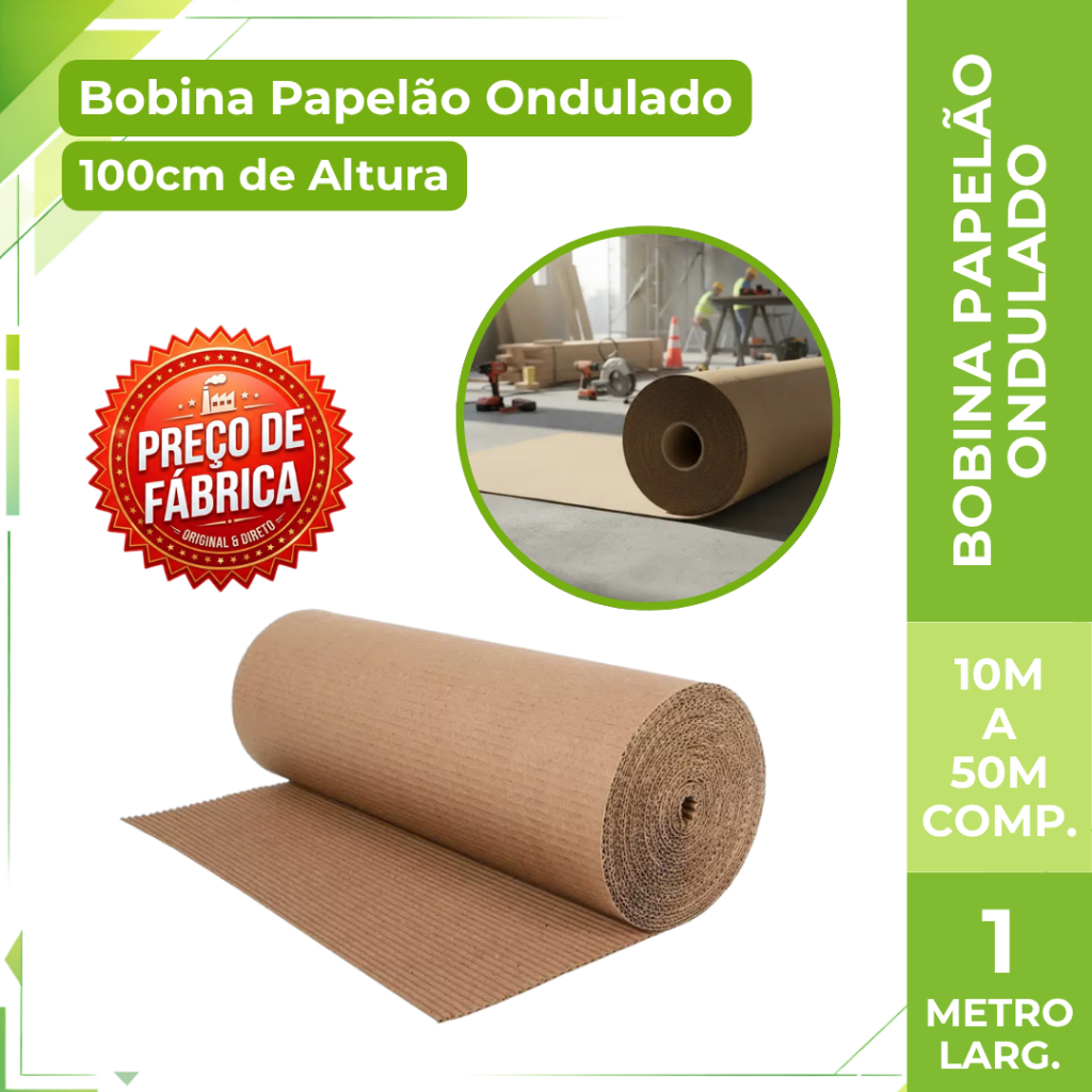 Bobina de Papelão Ondulado 100cm Proteção para Embalagem Mudança Envios