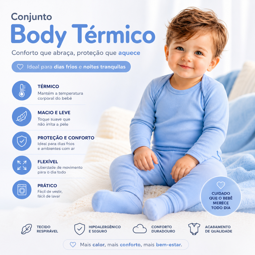 Conjunto Body Térmico Bebê Kit 2 a 6 Manga Longa Calça Inverno Menino Menina