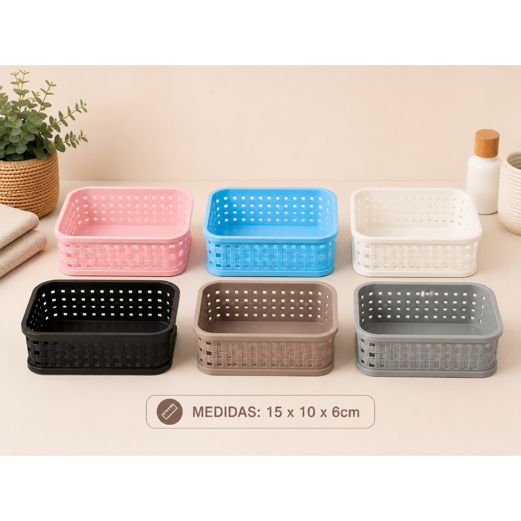 Cesto Organizador Modular Multiuso Plástico Empilhável Para Cozinha Banheiro Gaveta 15x10x6cm