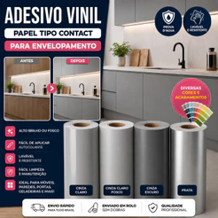 Vinil adesivo contact lavável 2Mx50cm Cinza