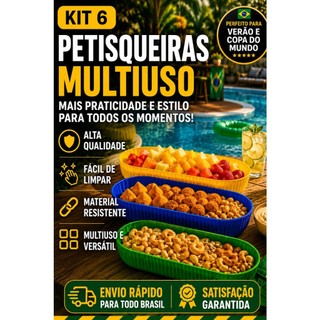 Kit 6 Petisqueiras Multiuso Verde Azul Amarela Copa do Mundo