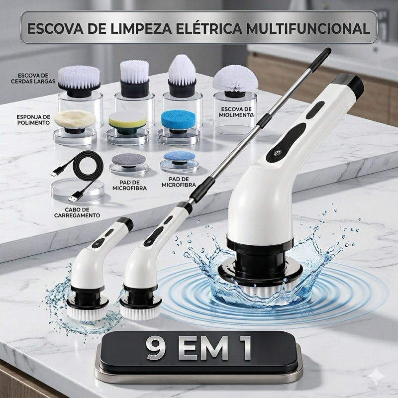 Escova De Limpeza Elétrica Multifuncional IDALI LIFE - ECE 9x1/ 7x1 25W Usb Esfregão Giratório Recarregável 5V