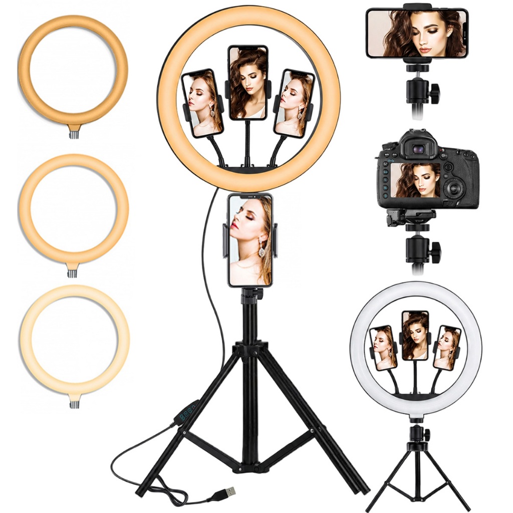 Ring Light 14 Polegadas 48W Iluminador Com Tripé 2,10m e Suporte Celular, Ideal para Live, Selfie e Gravação de Vídeo