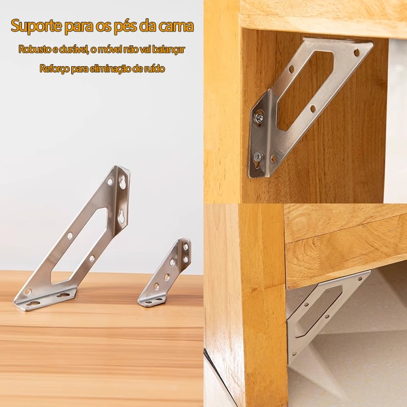 Kit 30 Suporte Triangular Inox para Pé de Cama e Móveis Reforçado Antibalanço Antirruído para 120 Parafuso