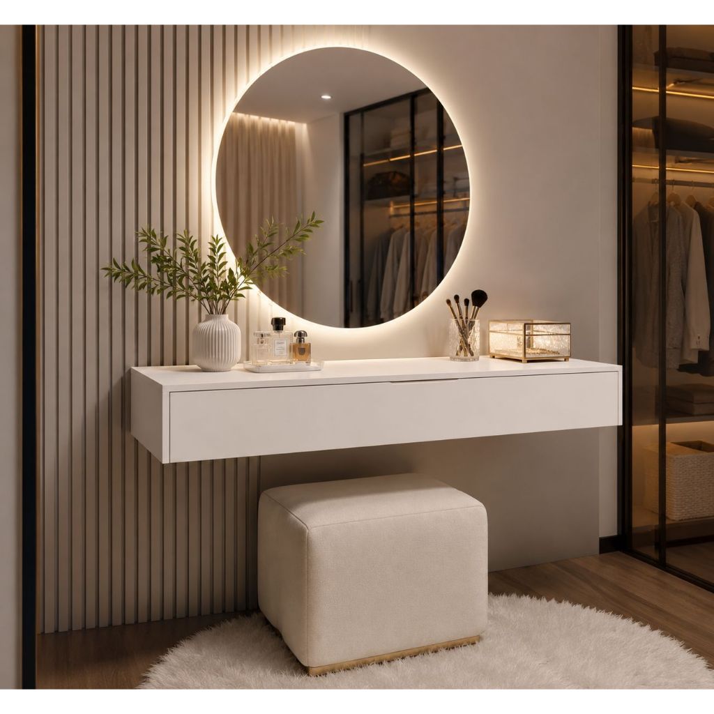 Penteadeira C/ Gaveta 100CM Console P/Camarim, quarto, Closet Organizador Prateleira p/ Maquiagens e jóias, anéis brinco