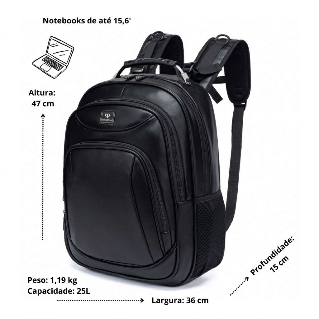 Mochila Executiva Notebook Premium PU Reforçada 25 Litros Resistente Trabalho Faculdade Primicia · foto 2