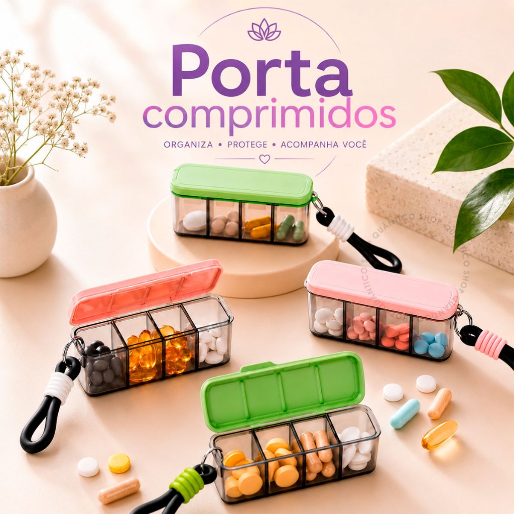 Porta Organizador De Comprimido com Tampa Caixinha De Remédios Portátil Colorido