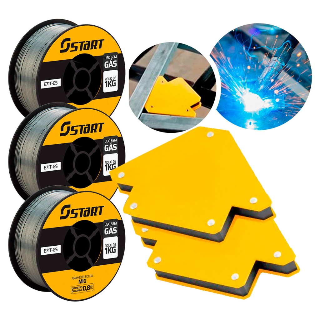 Kit 3 Arames De Solda 1KG Cada 0.8mm Sem Gás Com 2 Esquadros De Solda Start