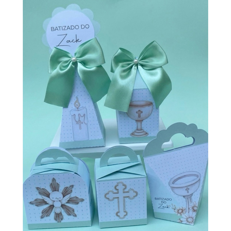 Kit 50 caixas Personalizado Batismo Verde Caixinha Batizado Batismo Infantil Lembrancinhas Batizado