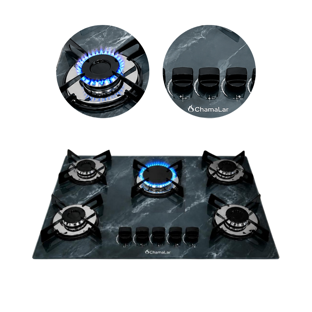Fogão Cooktop Premium Gás 5 Bocas Ultra Chama 127v/220v Marmorizado