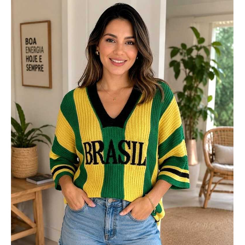 Blusão Seleção Brasileira Feminina Gola V Suéter Premium Brasil Copa 2026