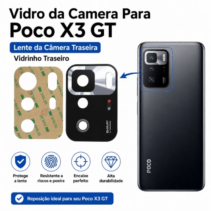 Vidro da Camera Para Xiaomi Poco X3 GT Lente da Câmera Traseira Vidrinho Traseiro
