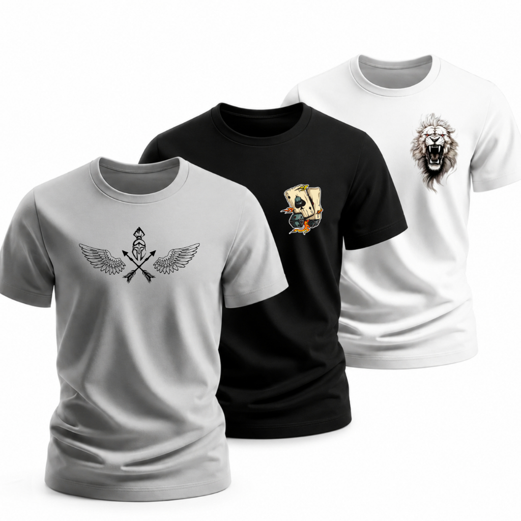 Kit 3 Camisetas Camisa Blusa Masculina Premium Algodão Gola Redonda Confortável Estampada