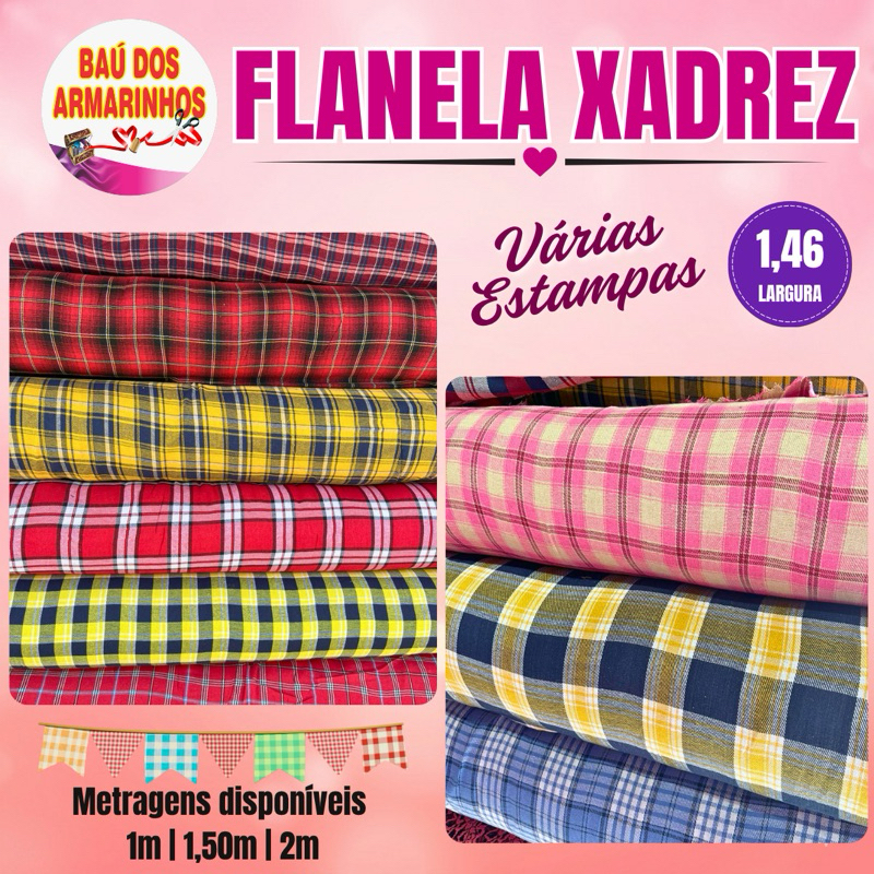 Tecido Flanela Xadrez 1,46m larg - 1m | 1,50m | 2m  - Moda Inverno, Roupas Juninas e Artesanato