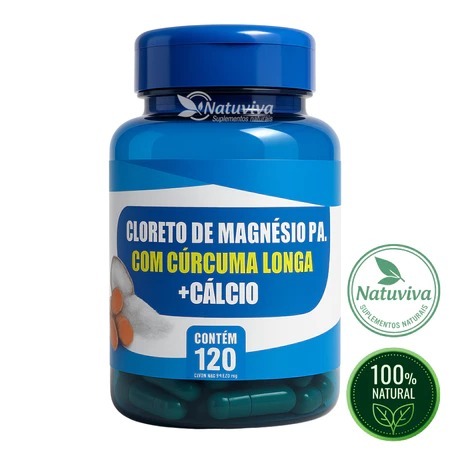 Natuviva Cloreto de Magnésio P.A. + Cúrcuma Longa + Cálcio | Suporte Muscular e Articular | 120 cáps 500mg