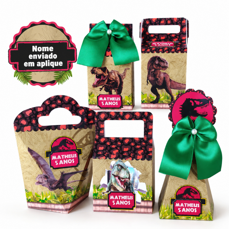 Kit Lembrancinha Dinossauro Personalizado Festa Infantil Caixa Milk Sacolinha