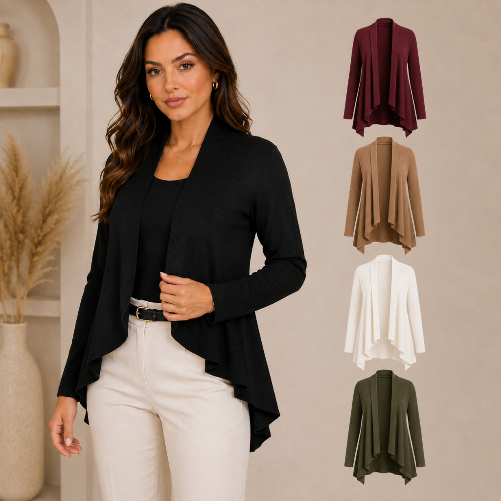 Blusa Casaquinho Cacharrel Cardigan Casual Canelado Feminino Manga Longa Inverno Kimono