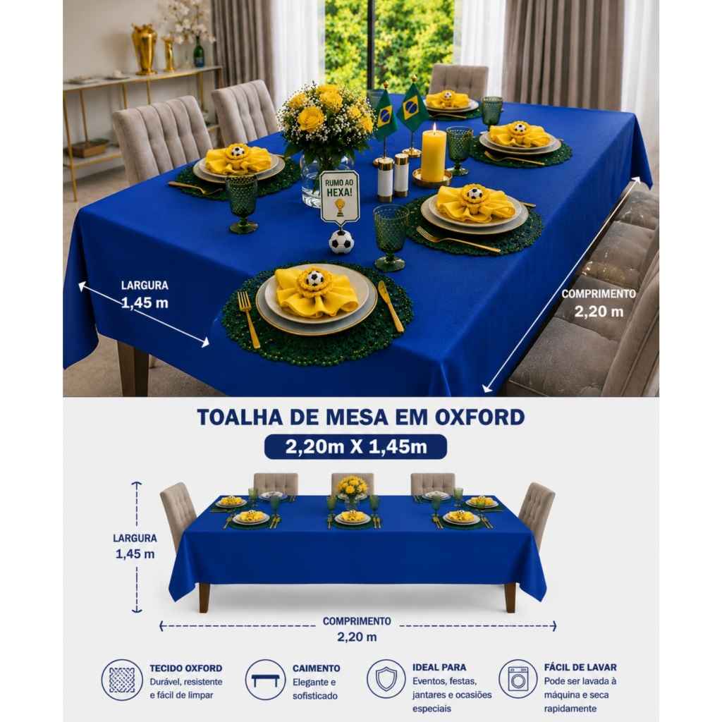 Toalha de mesa azul royal copa do Brasil 2,20m X 1,45cm em Oxford