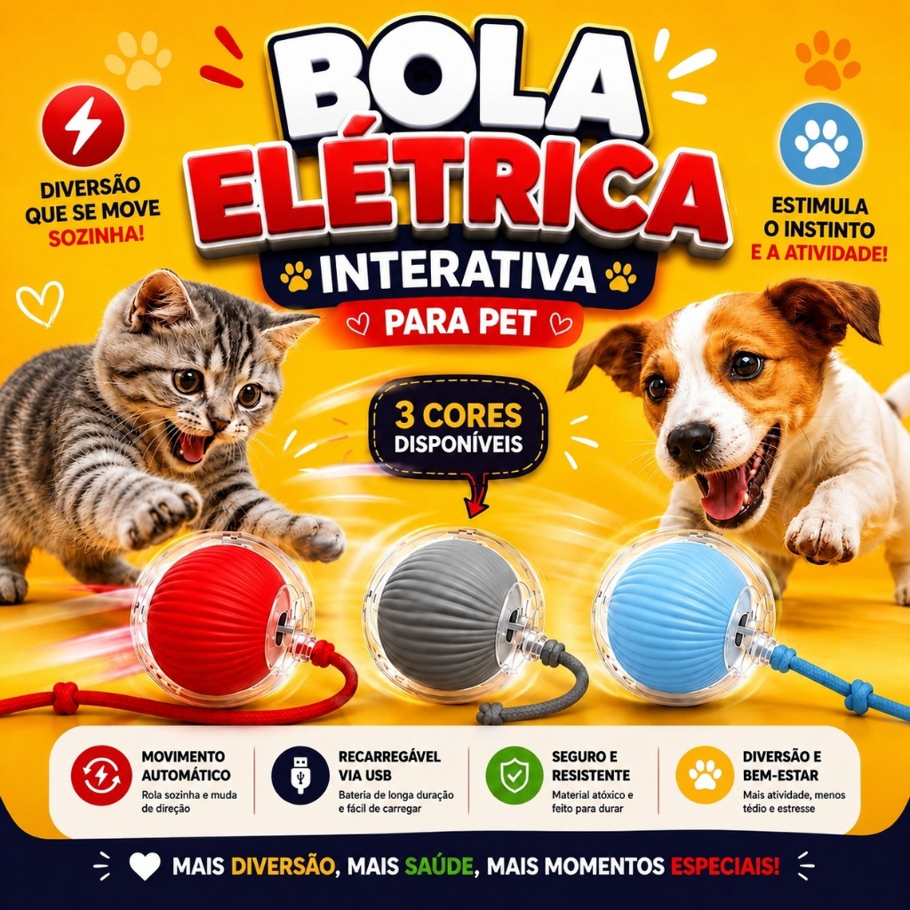 Brinquedo Interativo Pet Bola Automática Elétrica Recarregável USB