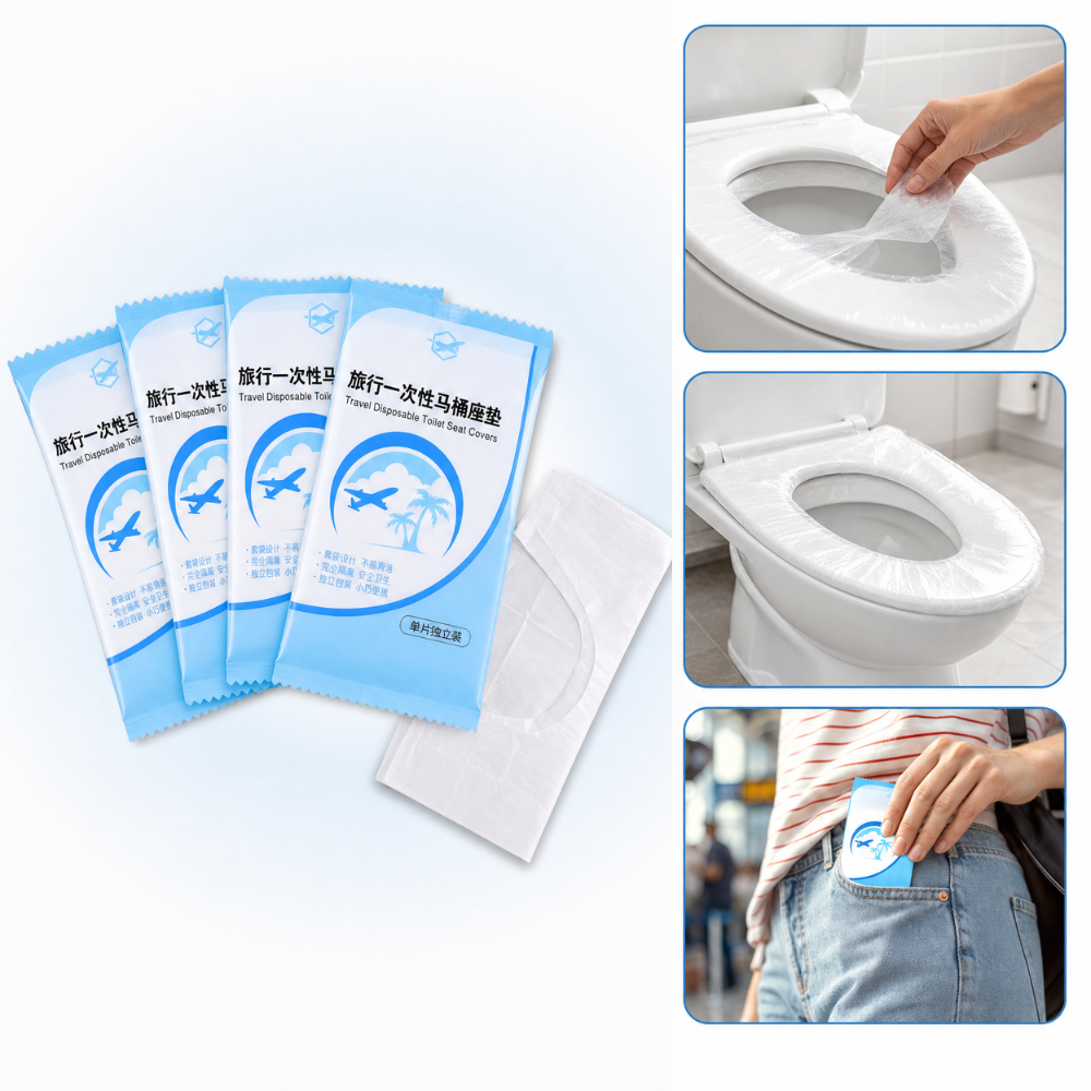 Kit 50 Protetor Descartável Assento Vaso Sanitário Plástico Compacta para Viagem e Banheiro Público