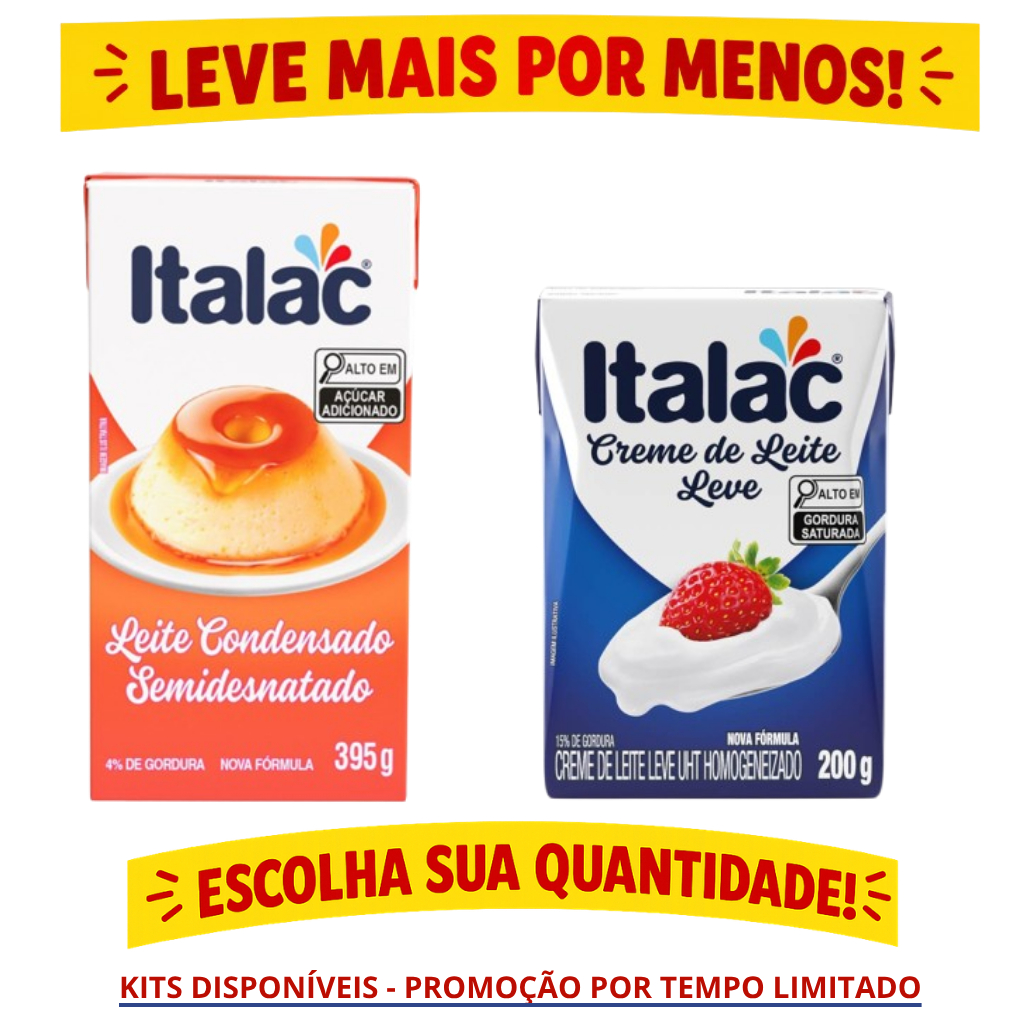 "Kit Leite Condensado + Creme de Leite Italac Semidesnatado 395g | Escolha sua Quantidade