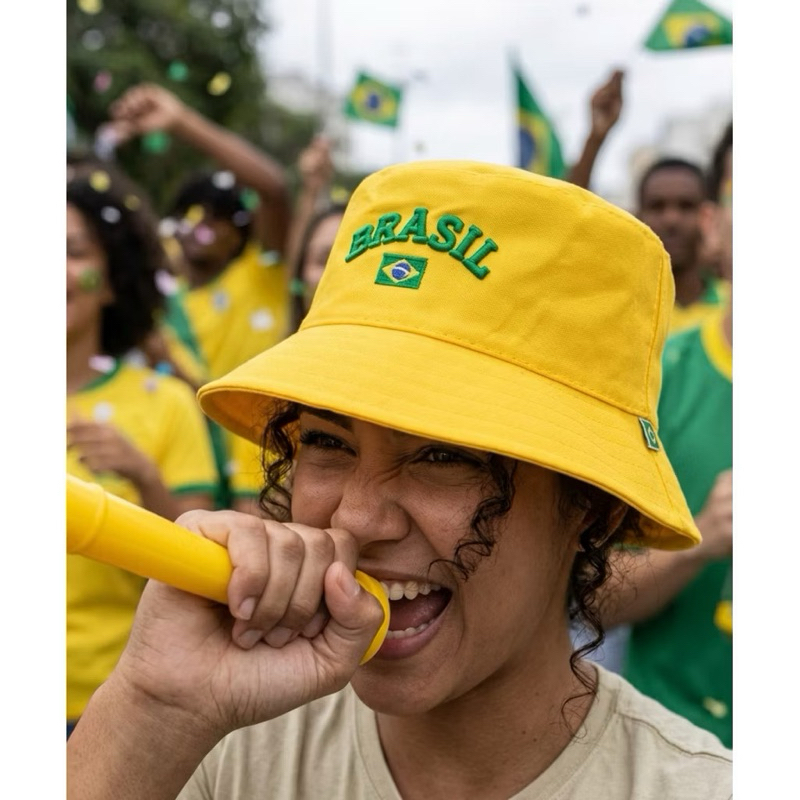 Chapéu Bucket Brasil Copa do Mundo  Chapéu Brasileiro Torcida Futebol  Bucket Hat  Amarelo Unissex