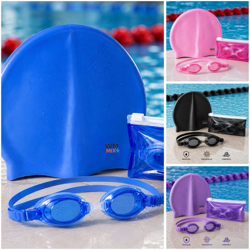 Kit Para Natação Touca Silicone E Oculos Para jovens Criançãs e Adultos