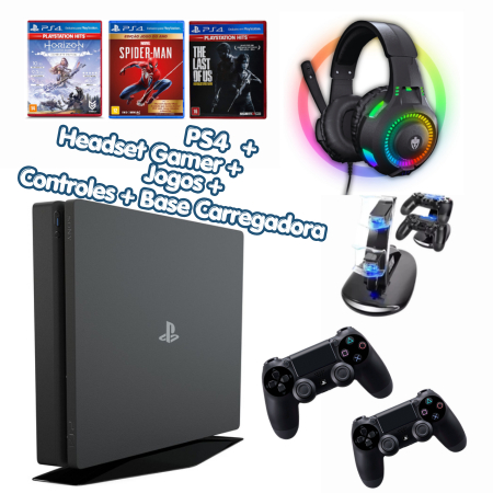 Playstation 4 Slim - Video game Ps4 1tb/500gb com 1 ou 2 controle + jogos +Headset Gamer - Console Original - Semi Novo