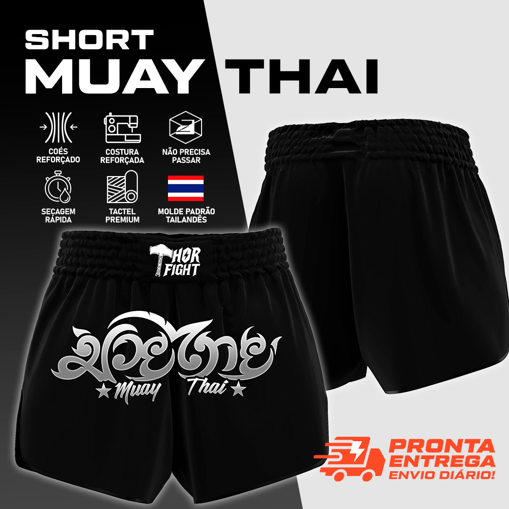 Short Muay Thai Silver Thai Premium Unissex Para Treino MMA Boxe Kickboxing