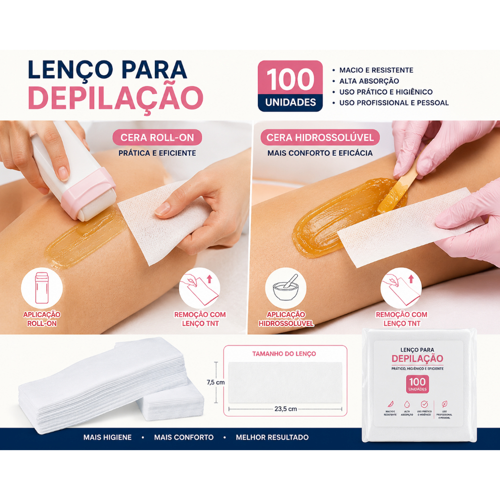 100un - Lenço Depilação TNT Cera Fácil