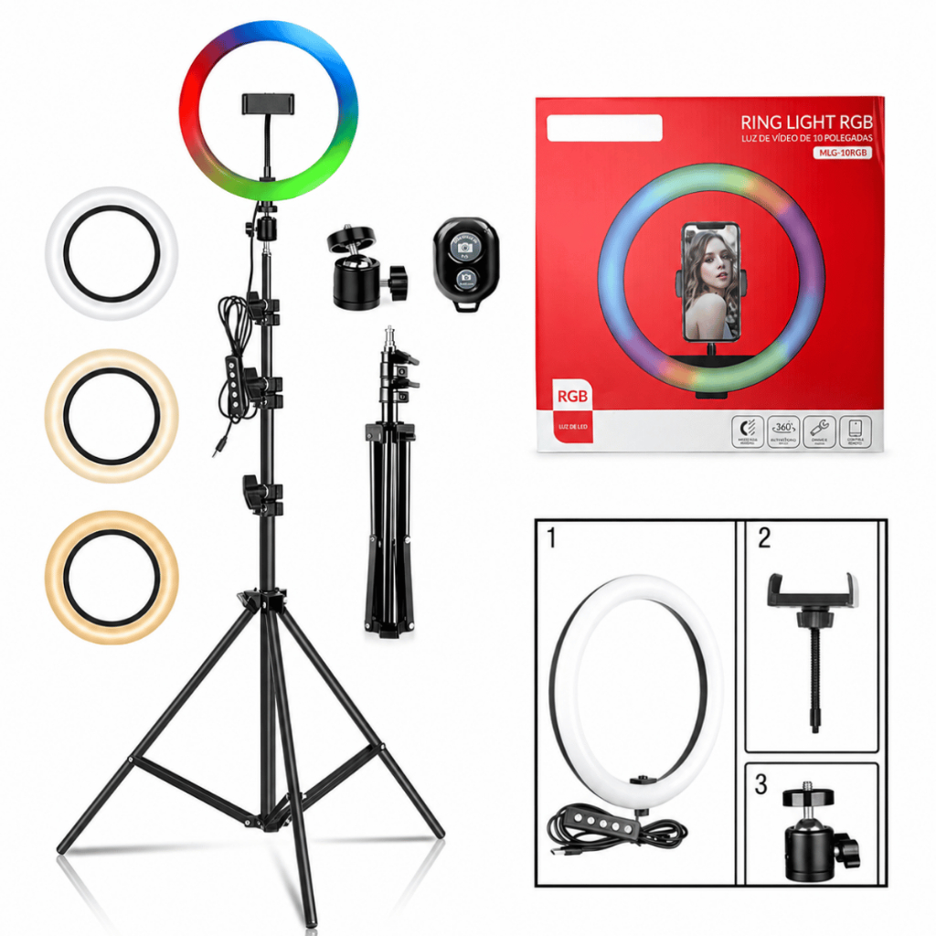 Ring Light Luz Rgb Colorida 26cm 10 Polegadas + Tripé