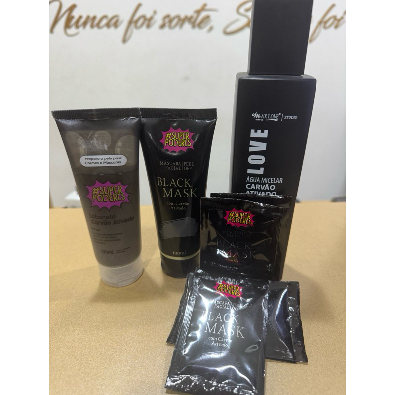 kit sabonete ativado + máscara facial com carvão ativado+ 5 sachê + água micelar demaquilante