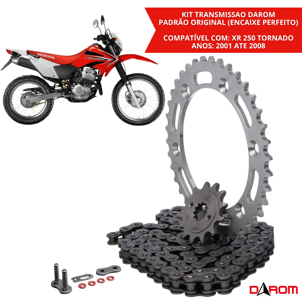 Relação Completa Honda XR 250 Tornado Kit Transmissão Com Retentor Corrente Coroa Pinhão Alta Qualidade Darom