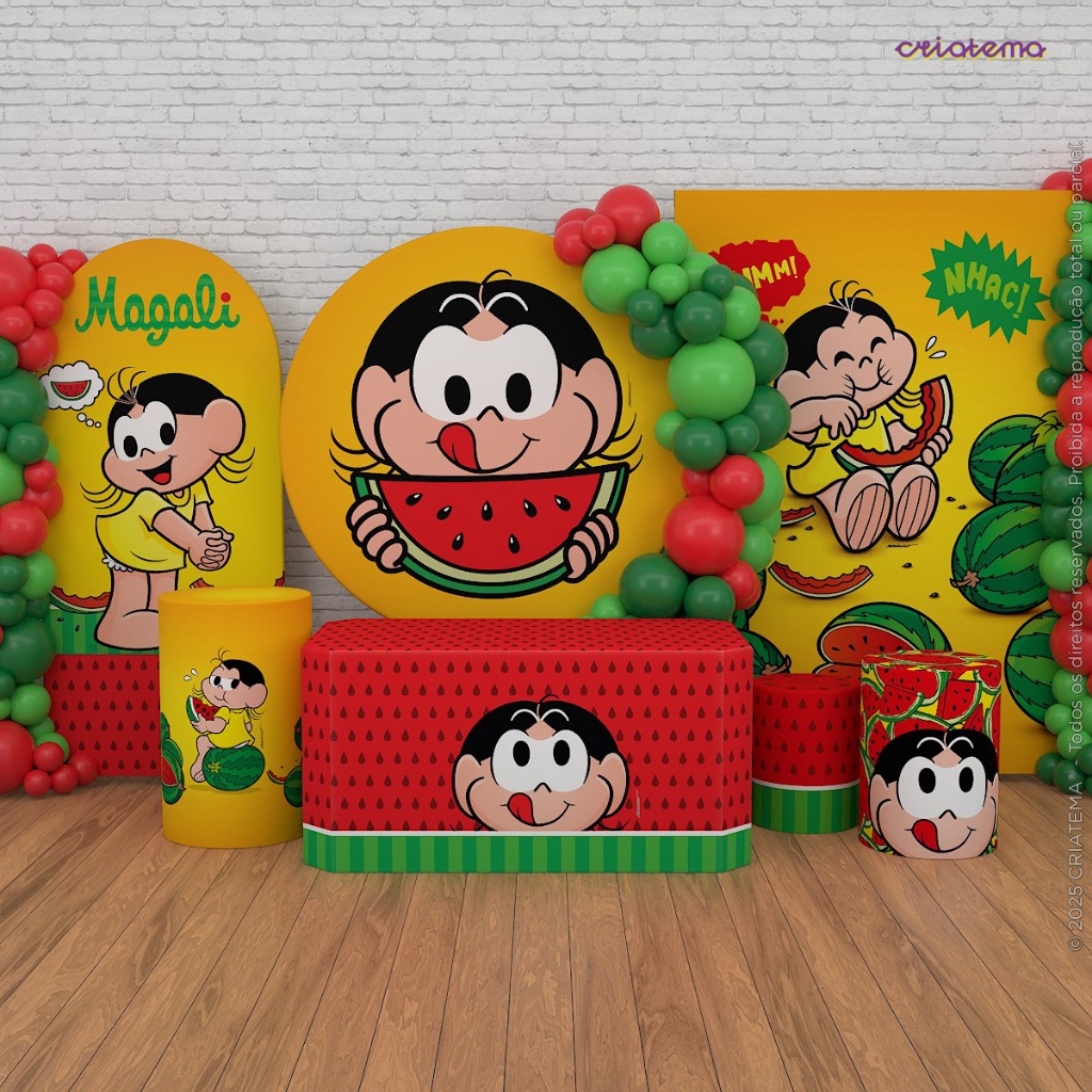 Painel de Festa Magali e Capas Decoração Turma da Mônica Aniversário Sublimado Em Tecido