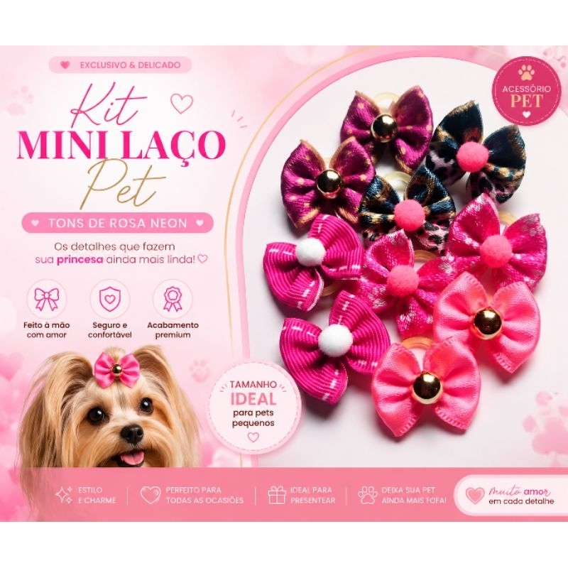 Mini Laços Pet Cães e Gatos 2,5 cm - 10 unidades com elástico Lacinho Petshop