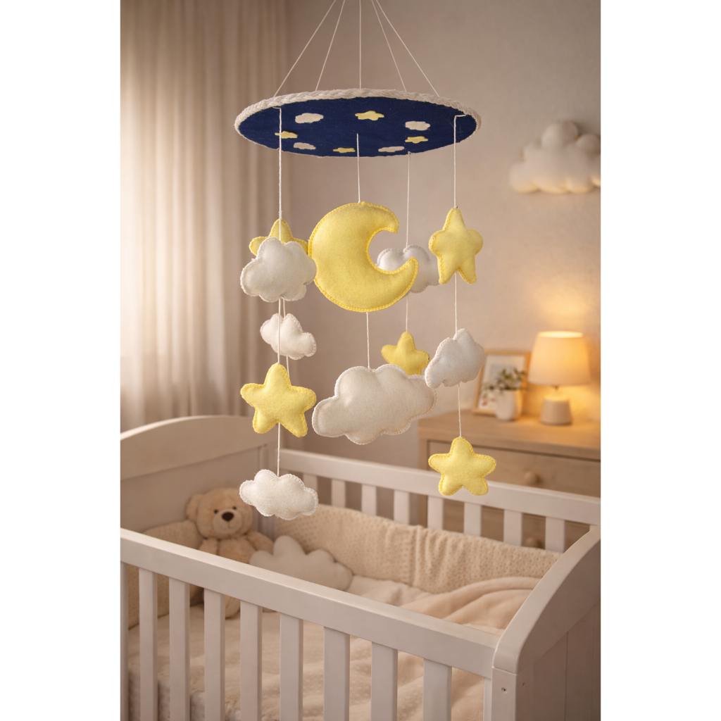 Móbile de Berço Lua, Nuvens e Estrelas