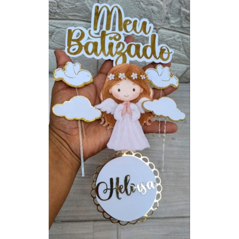 *Envio Imediato * Topo de bolo  batizado menina / Topper batizado /Festa batizado/decoração Batizado