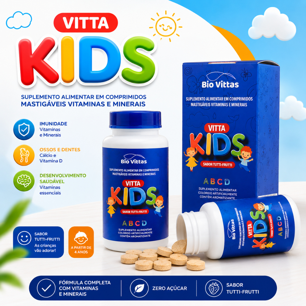 KIT Multivitamínico Infantil Kids Mastigável bio vittas  | Vitaminas A C D Zinco Imunidade Infantil