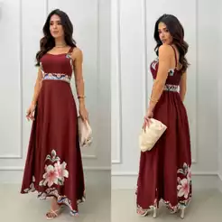 Vestido feminino longo com bojo e alça grosa