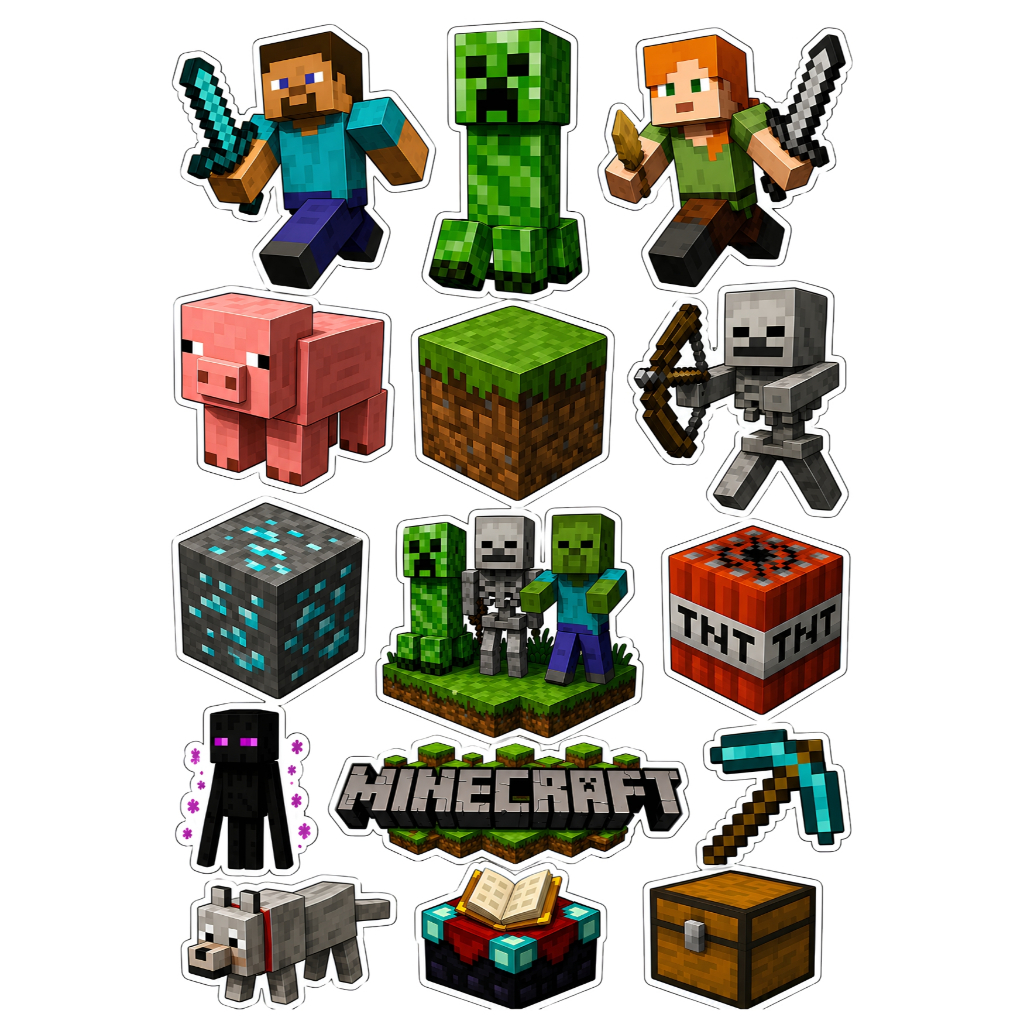 Kit 12 Adesivos Sticker Cartela A4 Minecraft Roblox Gamer Vinil Premium Alta Qualidade