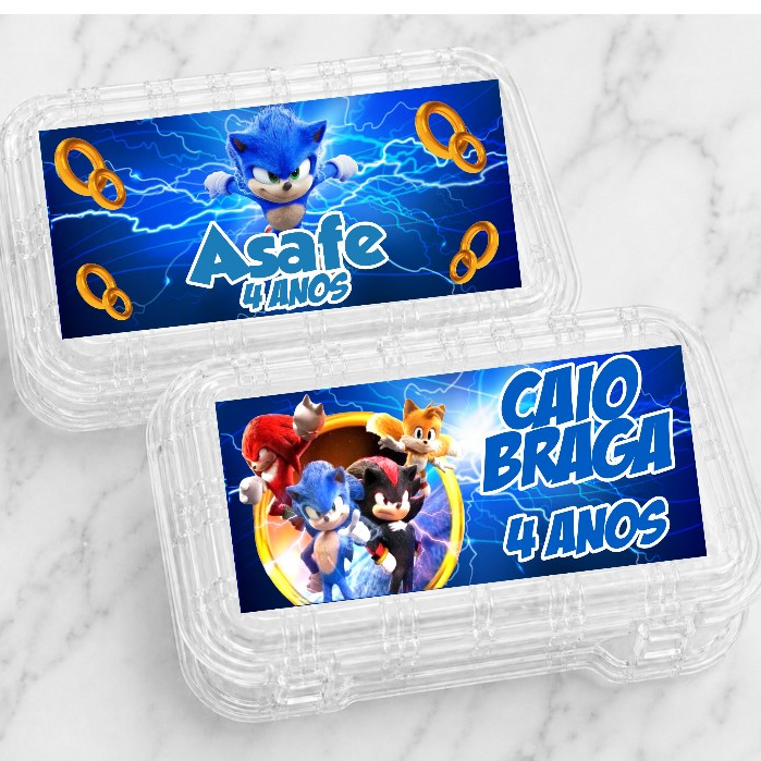 (JÁ CORTADOS)Rótulos Adesivo para marmitinha SONIC/FAZEMOS TODOS OS TEMAS