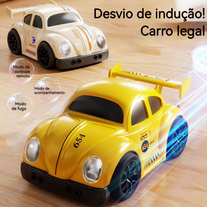 Mini Carrinho Controle Remoto RC Fusca 3 Modos Sensor Seguir Fuga Luzes Sons Brinquedo Menino